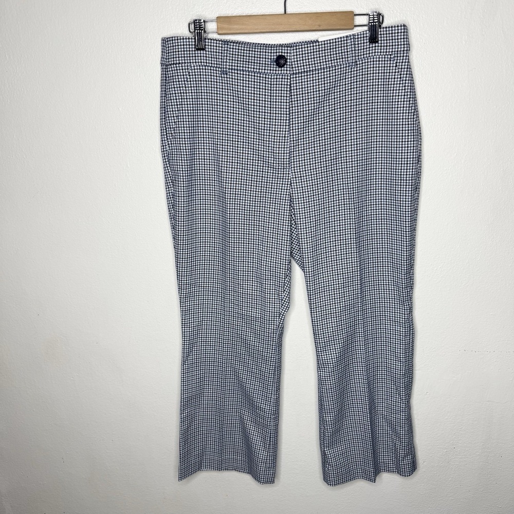 New Loft The Sutton Ankle Flare Blue Black Check Pants Women's 12 Petite Career